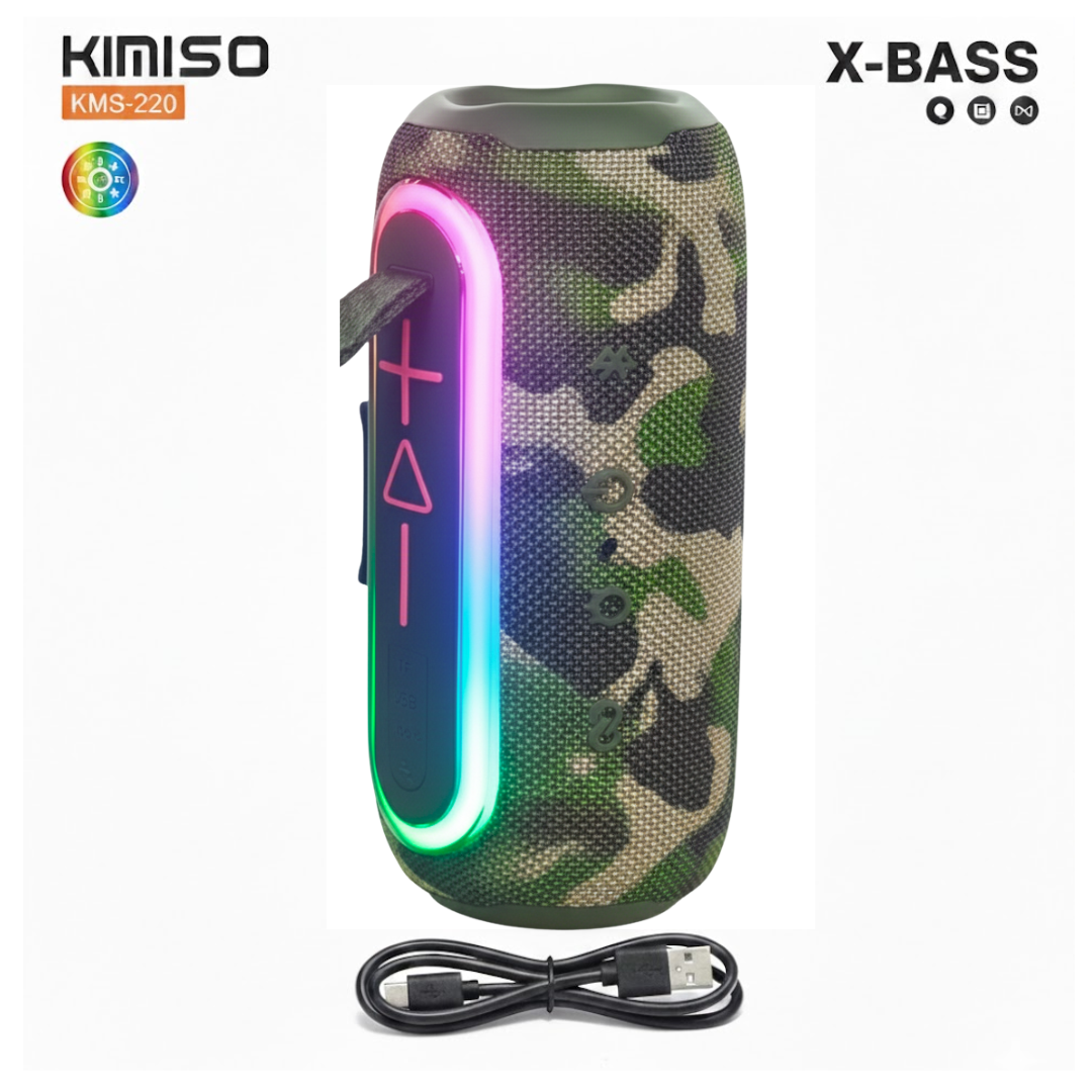 PARLANTE BLUETOOTH KIMISO RECARGABLE PORTÁTIL LUCES LED RGB BOCINA INALÁMBRICA KMS-220 - 1