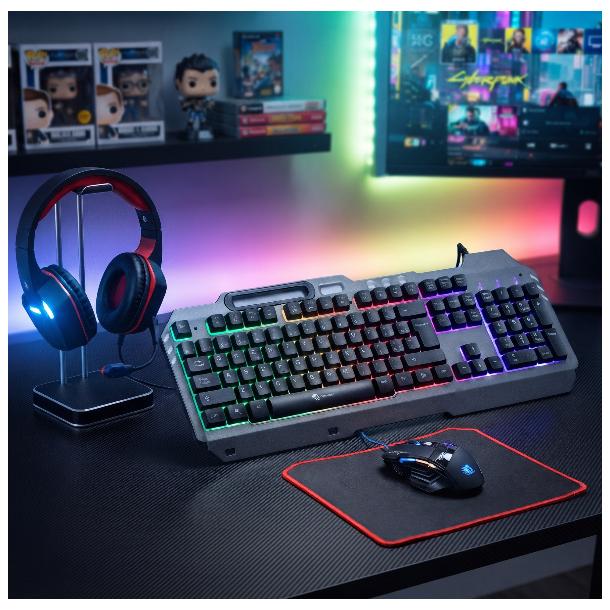KIT GAMER 3 EN 1 TECLADO MOUSE Y AUDÍFONOS RGB ALÁMBRICO - 1