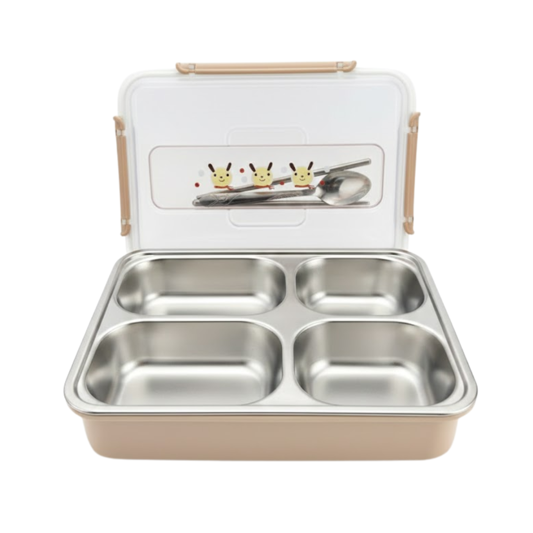 TAPER  CON 4 DIVISORES COMPARTIMIENTOS  SEPARADOR PARA ALMACENAR COMIDA INCLUYE CUBIERTOS CUCHARA Y PALILLOS / DISEÑO KAWAII - 2