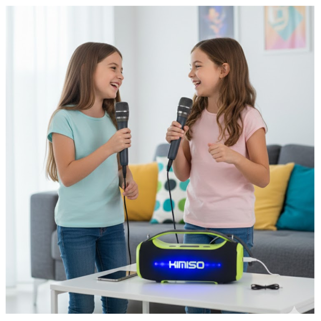 PARLANTE BLUETOOTH KIMISO KMS-809 PORTÁTIL CON 2 MICRÓFONOS INALÁMBRICOS - 3