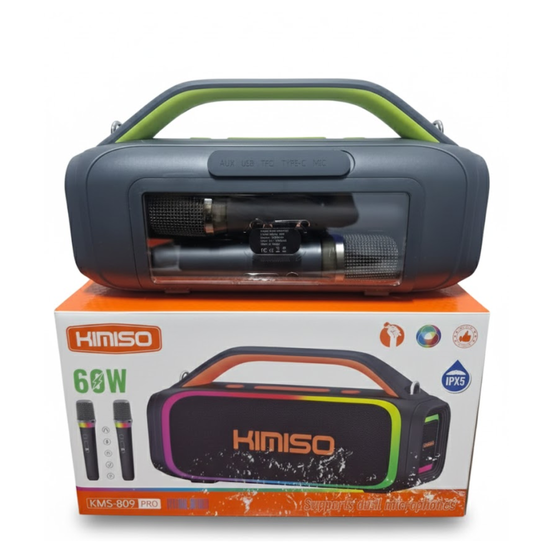 PARLANTE BLUETOOTH KIMISO KMS-809 PORTÁTIL CON 2 MICRÓFONOS INALÁMBRICOS - 4