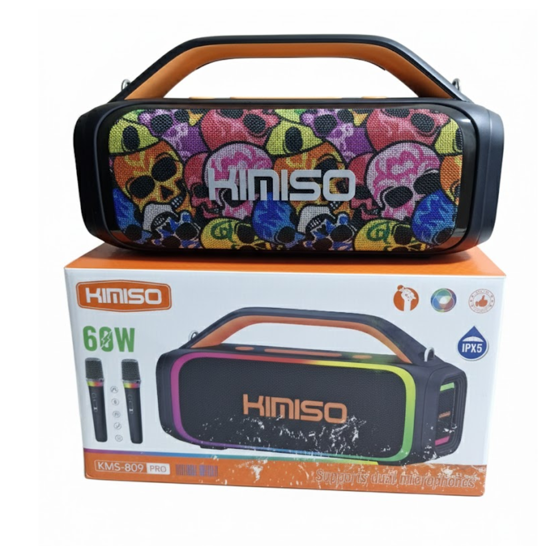 PARLANTE KIMISO PORTÁTIL KMS- 809 / DOS MICRÓFONOS INALÁMBRICOS VOLUMEN ALTA POTENCIA - 5