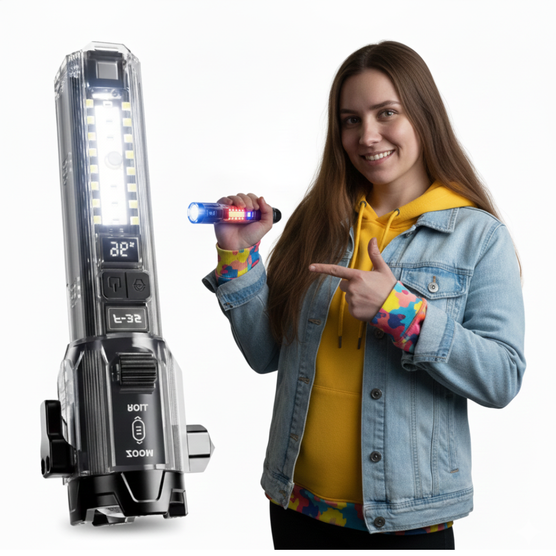 LINTERNA MULTIFUNCIÓN 10 EN 1 CON MARTILLO DE SEGURIDAD Y LUCES LED - 1