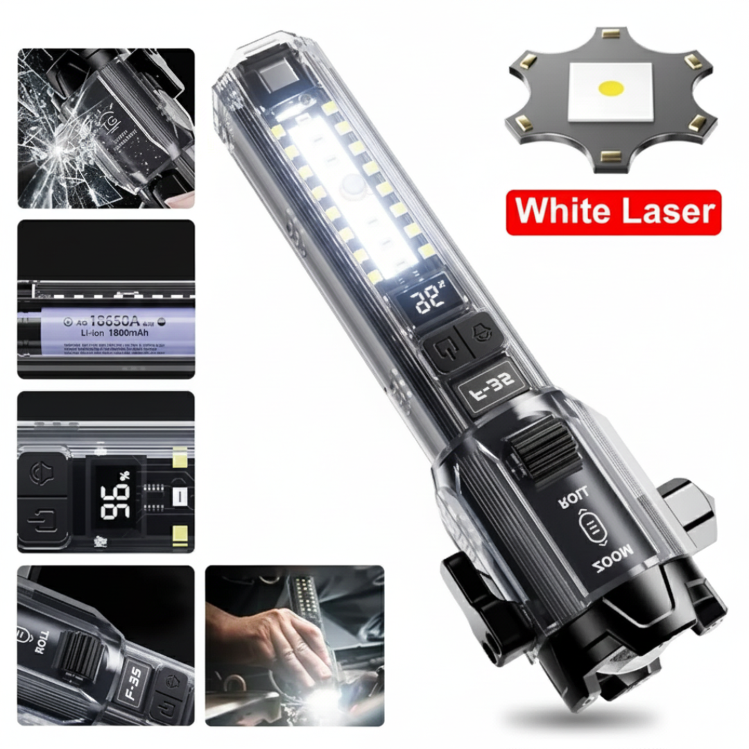 LINTERNA MULTIFUNCIÓN 10 EN 1 CON MARTILLO DE SEGURIDAD Y LUCES LED - 3
