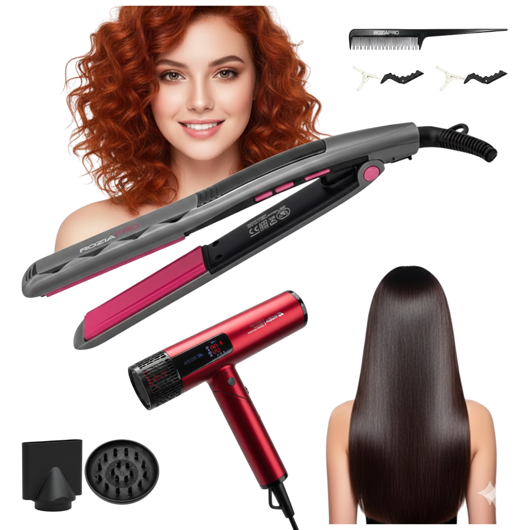 PACK PLANCHA Y SECADORA ROZIA ALISADOR SECADO 3 VOLÚMENES TEMPERÁTURA 360° / PERSONAL SALÓN EN CASA SUPER COMBO CAPILAR - 1