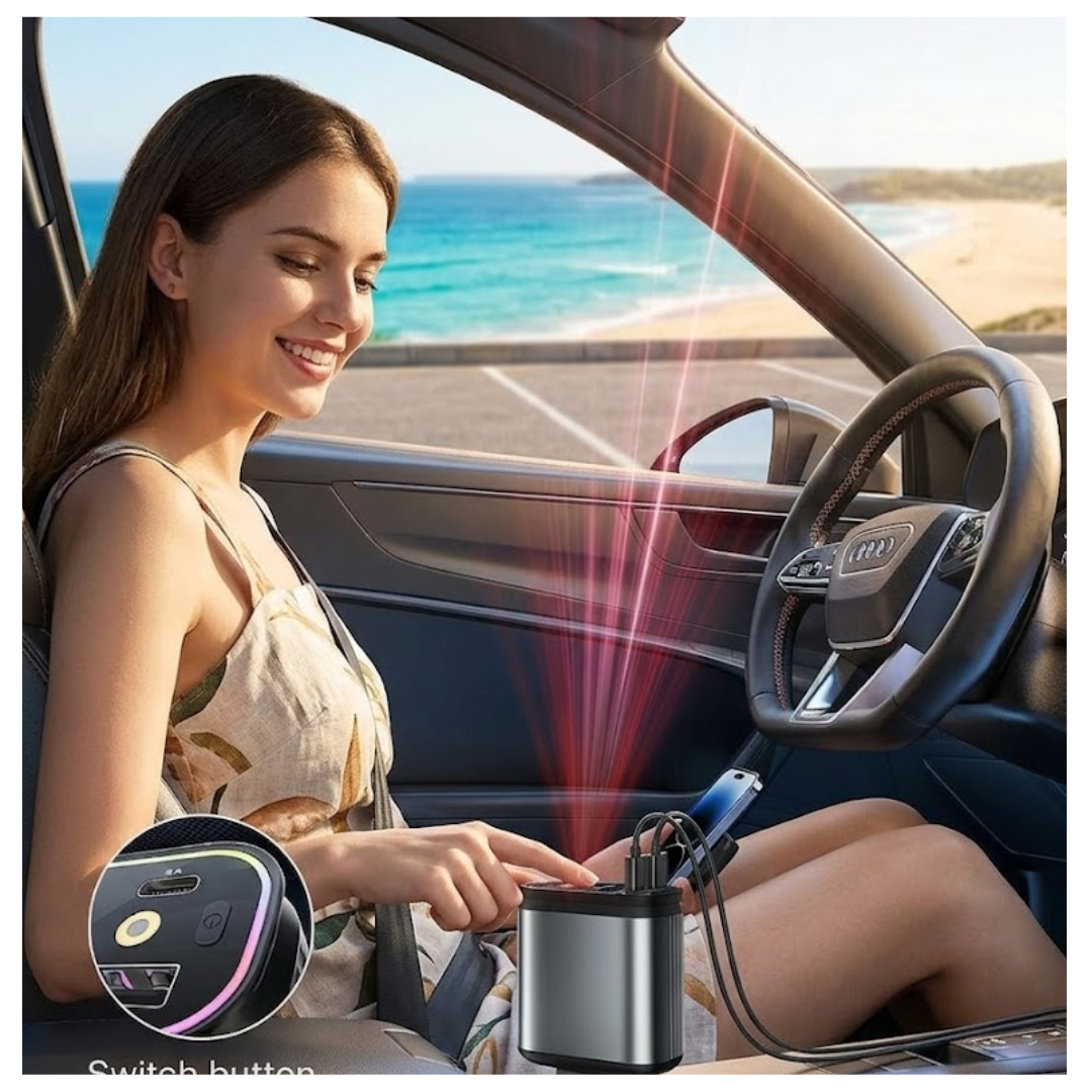CARGADOR PARA CARROS AUTOMOVIL 4 EN 1 CABLE RETRÁCTIL SÚPER RÁPIDO USB C PROYECTA LUZ STARRY SKY  AL CARGAR - 2