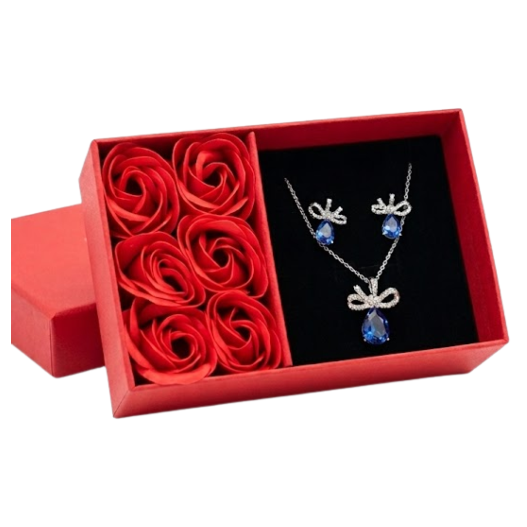 COFRE DE ROSA ETERNA CON JOYERÍA COFRE JOYERO / REGALO COLLAR ARETES Y ANILLO - 1