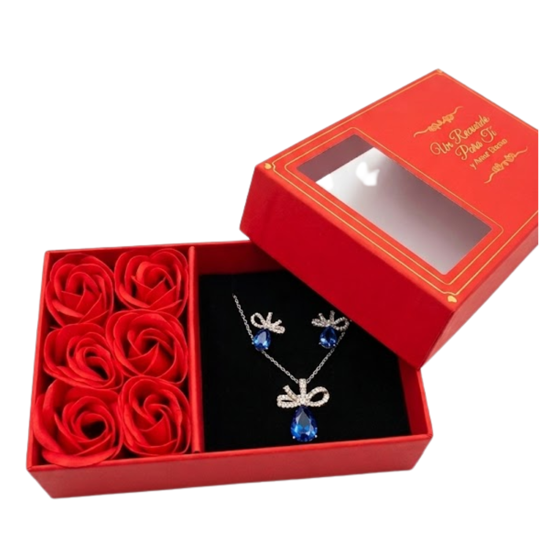 COFRE DE ROSA ETERNA CON JOYERÍA COFRE JOYERO / REGALO COLLAR ARETES Y ANILLO - 3