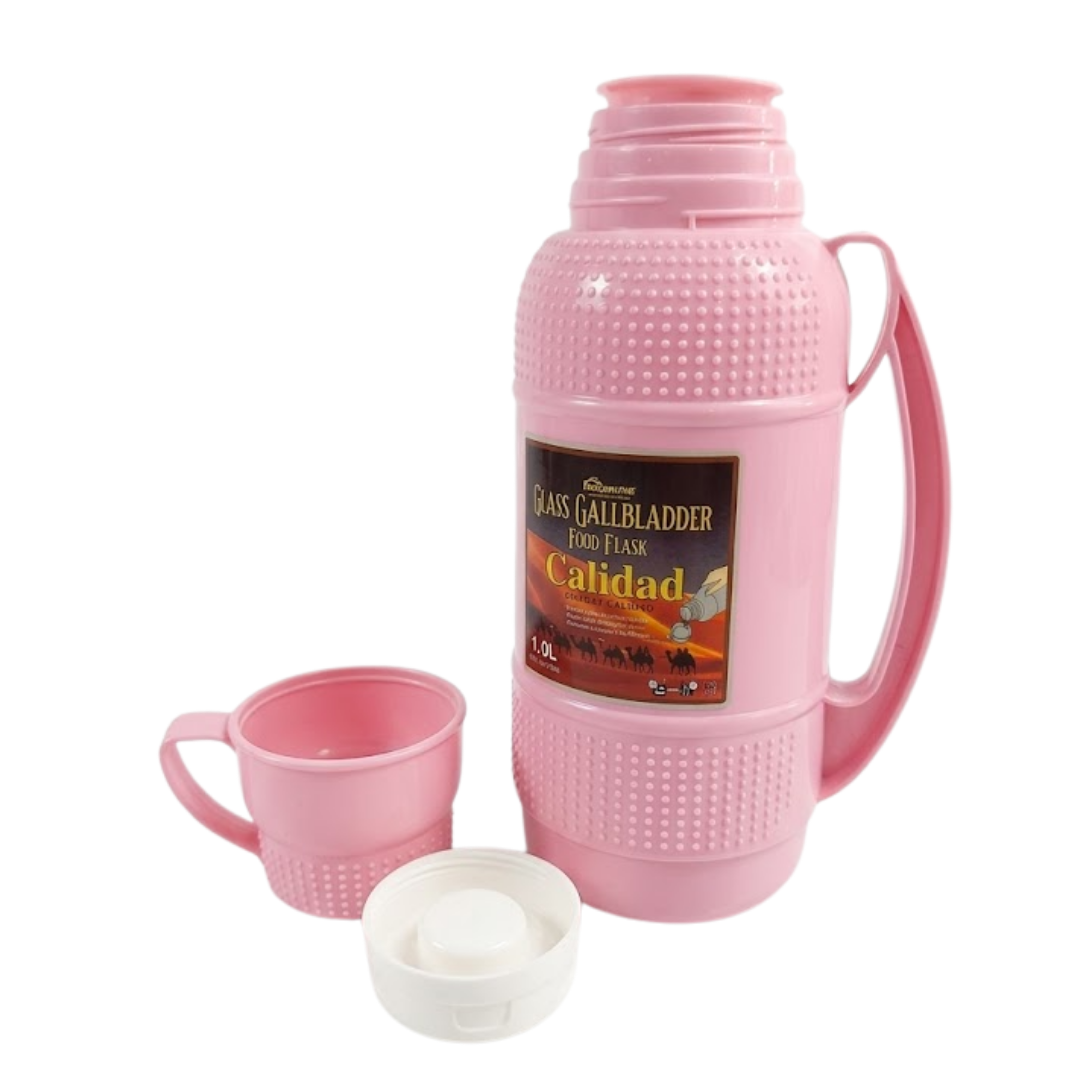 TERMO TOMATODO TÉRMICO 1 LITRO DE ACERO INOXIDABLE ROSADO CON TAZA - 3