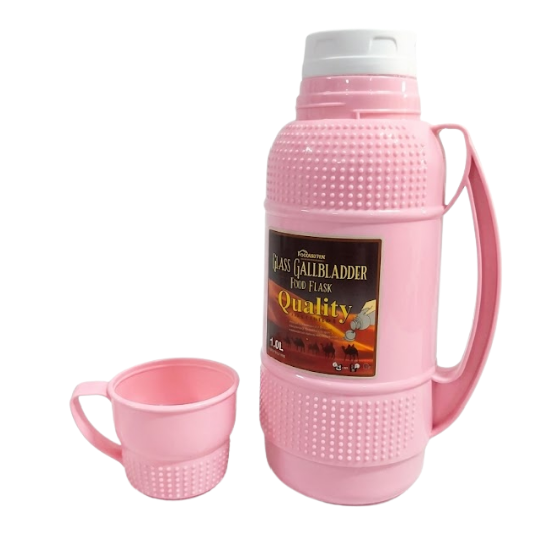 TERMO TOMATODO TÉRMICO 1 LITRO DE ACERO INOXIDABLE ROSADO CON TAZA - 5
