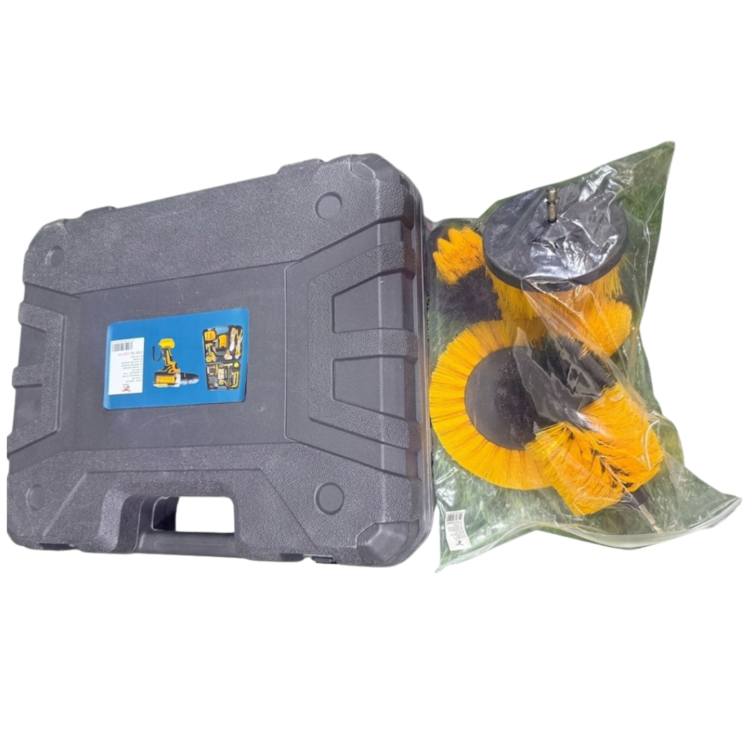 CAJA SET DE HERRAMIENTAS TALADRO ATORNILLADOR INALÁMBRICO + CEPILLOS DE LIMPIEZA - 5