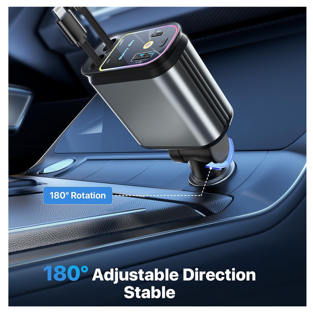 CARGADOR PARA CARROS AUTOMÓVILES 4 EN 1 CABLE RETRÁCTIL LUZ PROYECTOR - 7