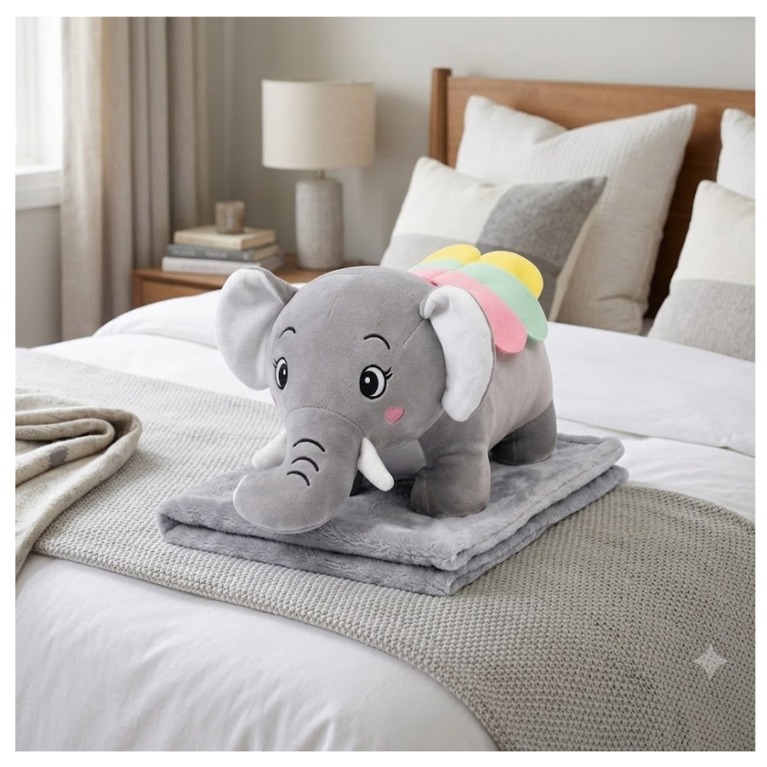 PELUCHE ELEFANTE BABY TIERNO CON MANTA TELA SUAVE - 4