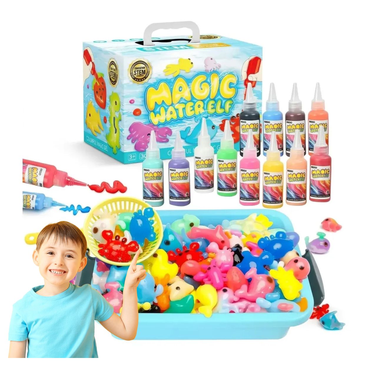 MEGA KIT PARA CREAR SQUISHIES EN AGUA 12 COLORES CON MOLDES - 1