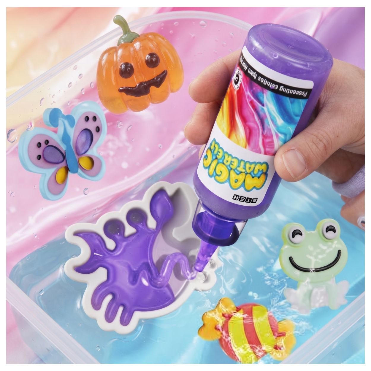 MEGA KIT PARA CREAR SQUISHIES EN AGUA 12 COLORES CON MOLDES - 3