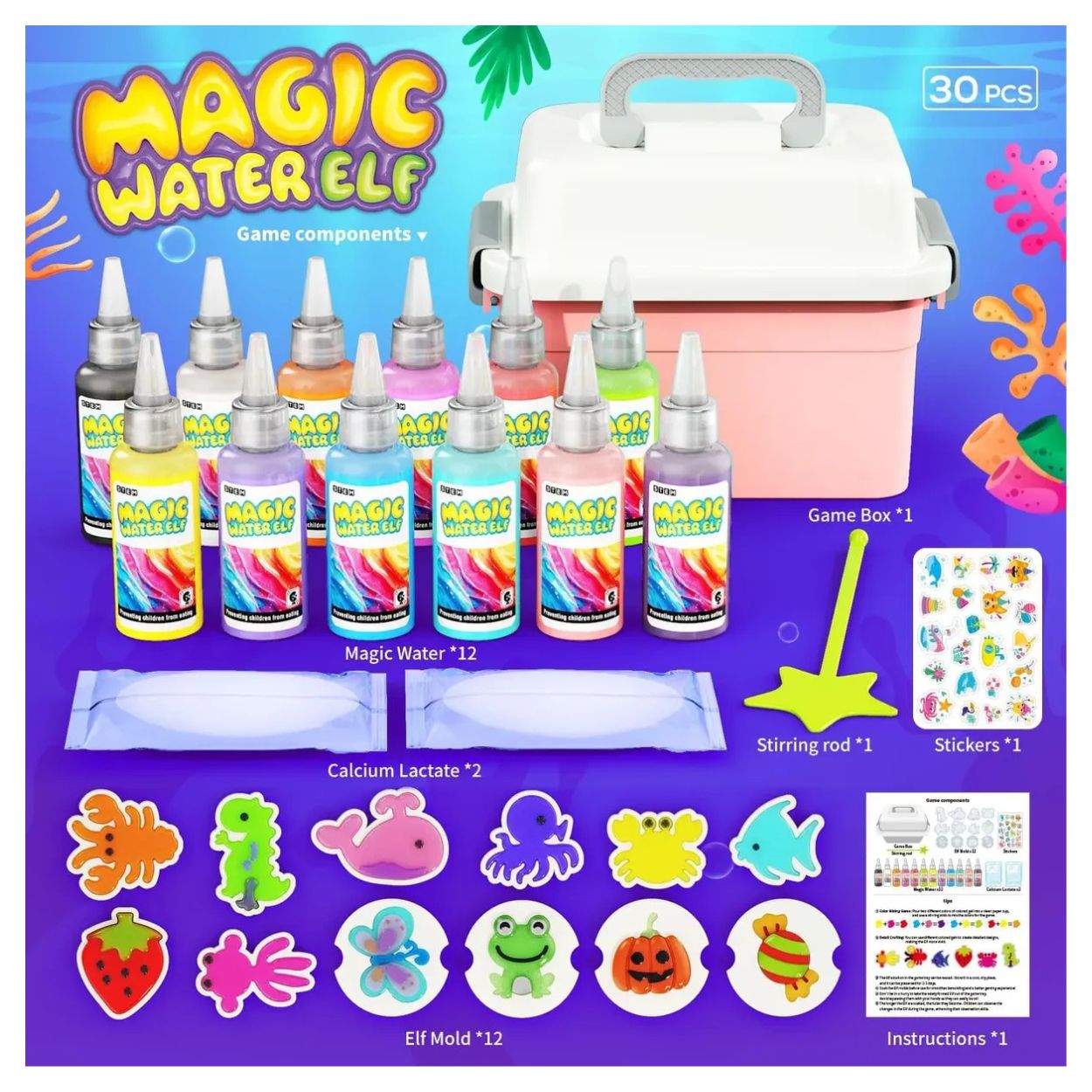 MEGA KIT PARA CREAR SQUISHIES EN AGUA 12 COLORES CON MOLDES - 4