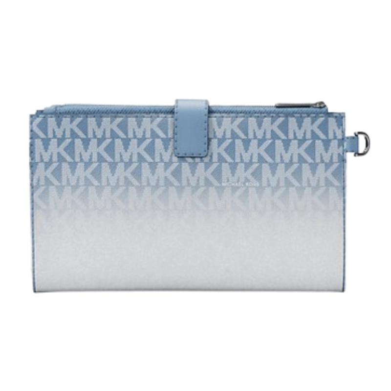 MICHAEL KORS BILLETERA DOBLE CREMALLERA PORTACELULAR CELESTE CLARO - 3