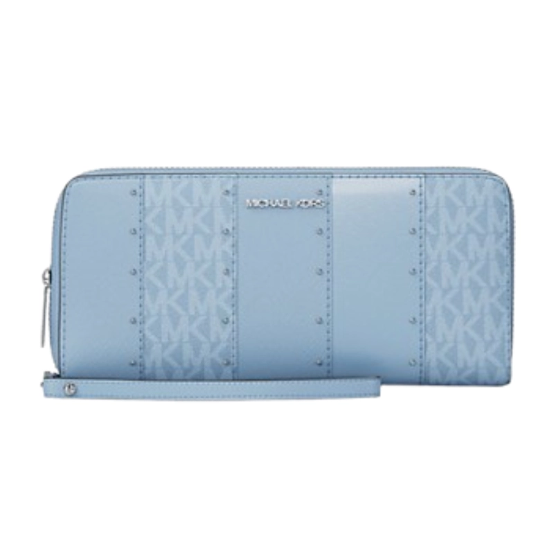MICHAEL KORS BILLETERA JET SET CONTINENTAL CON  TACHUELAS CELESTE - 1