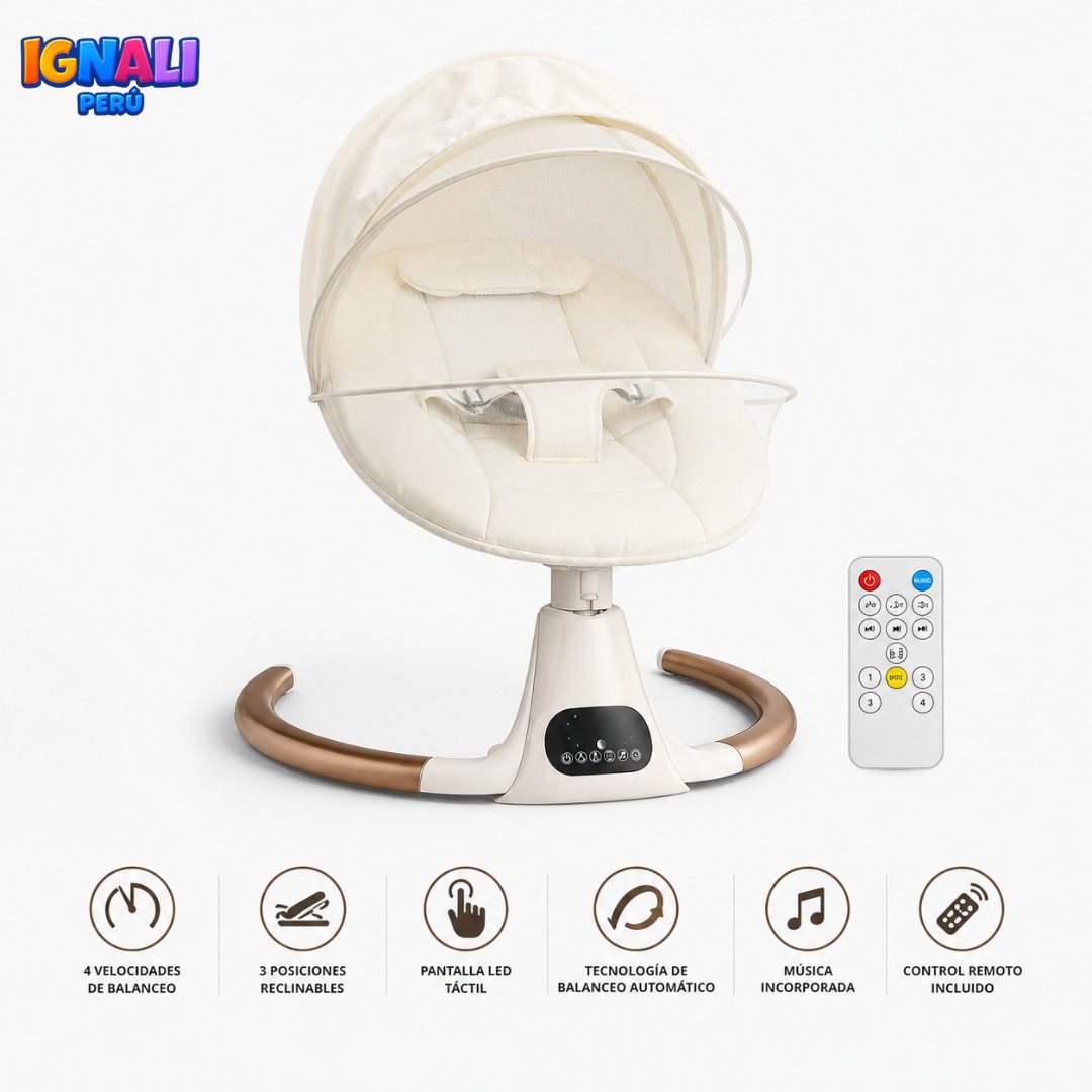 MECEDORA ELÉCTRICA PARA BEBÉ CON CONTROL REMOTO Y MALLA PROTECTORA - 1