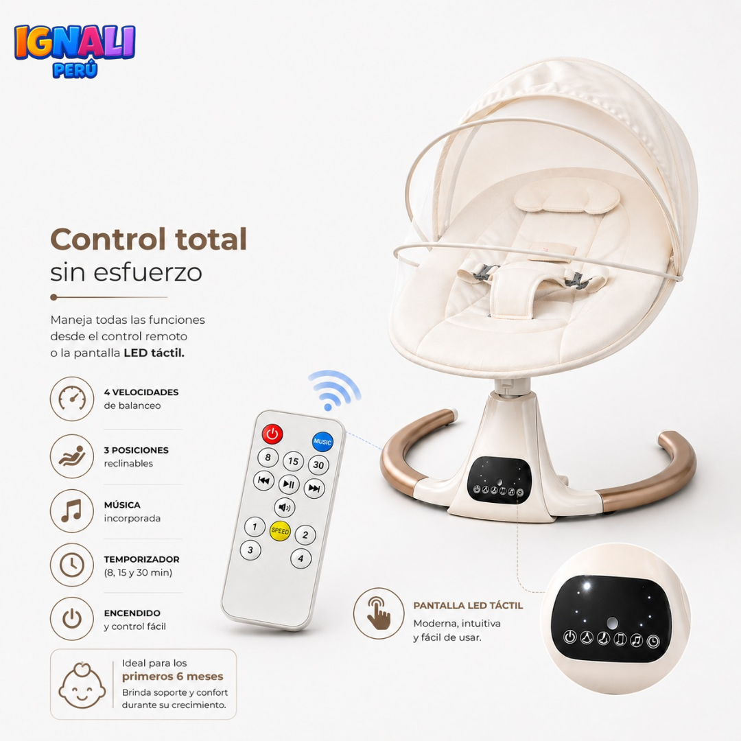 MECEDORA ELÉCTRICA PARA BEBÉ CON CONTROL REMOTO Y MALLA PROTECTORA - 3