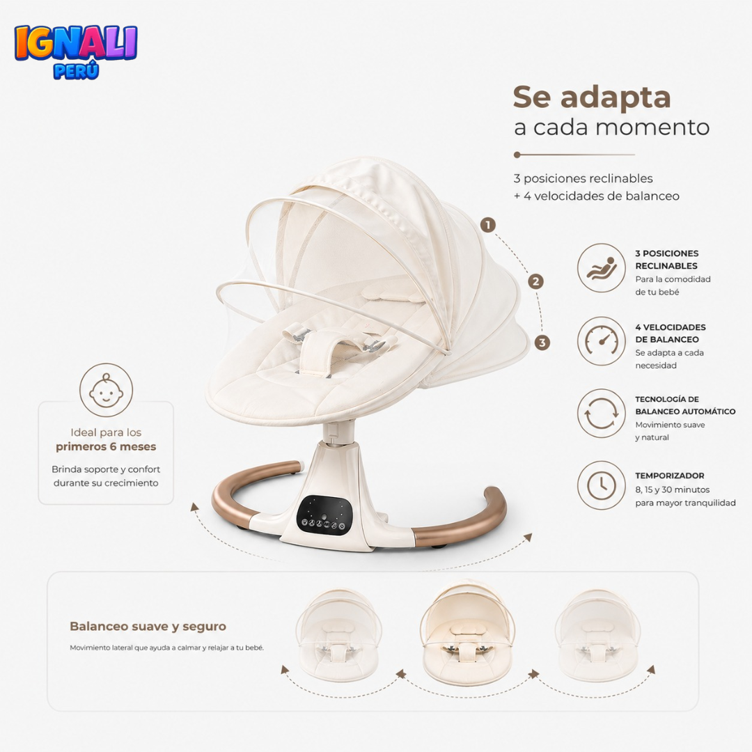 MECEDORA ELÉCTRICA PARA BEBÉ CON CONTROL REMOTO Y MALLA PROTECTORA - 5