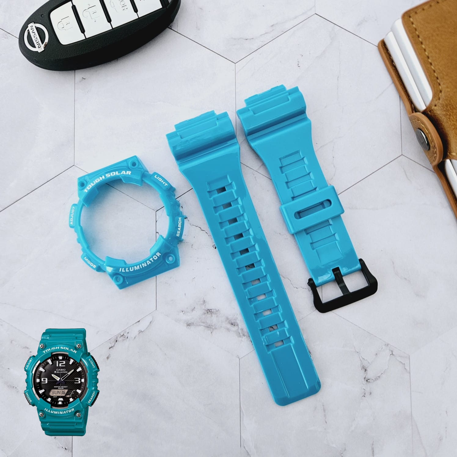 CORREA REPUESTO + BISEL PARA CASIO SOLAR AQ-S810W-1AV - TURQUESA BRILLO - 1