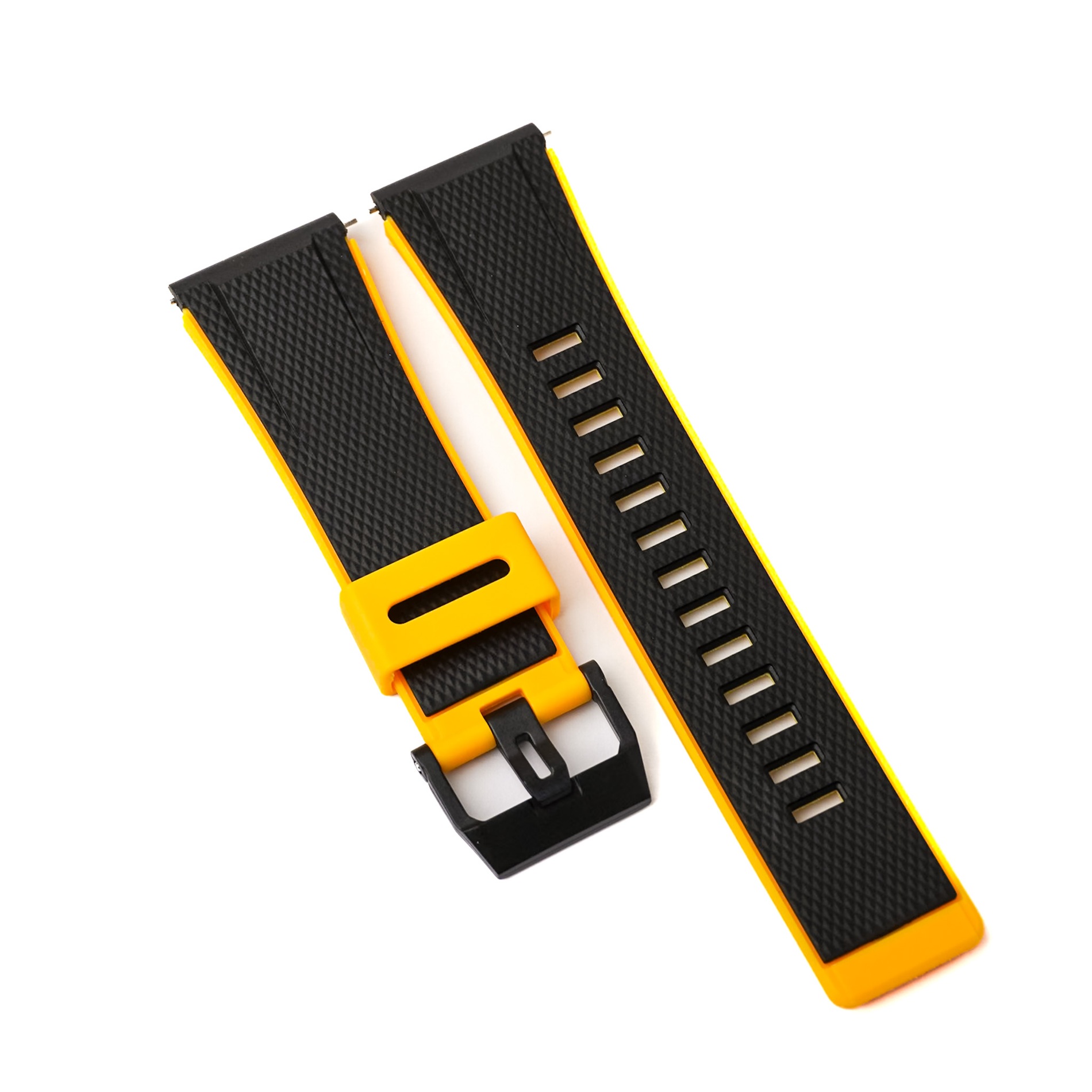 CORREA CAUCHO PARA RELOJ UNIVERSAL - ANCHO 24MM - NEGRO AMARRILLO - 1