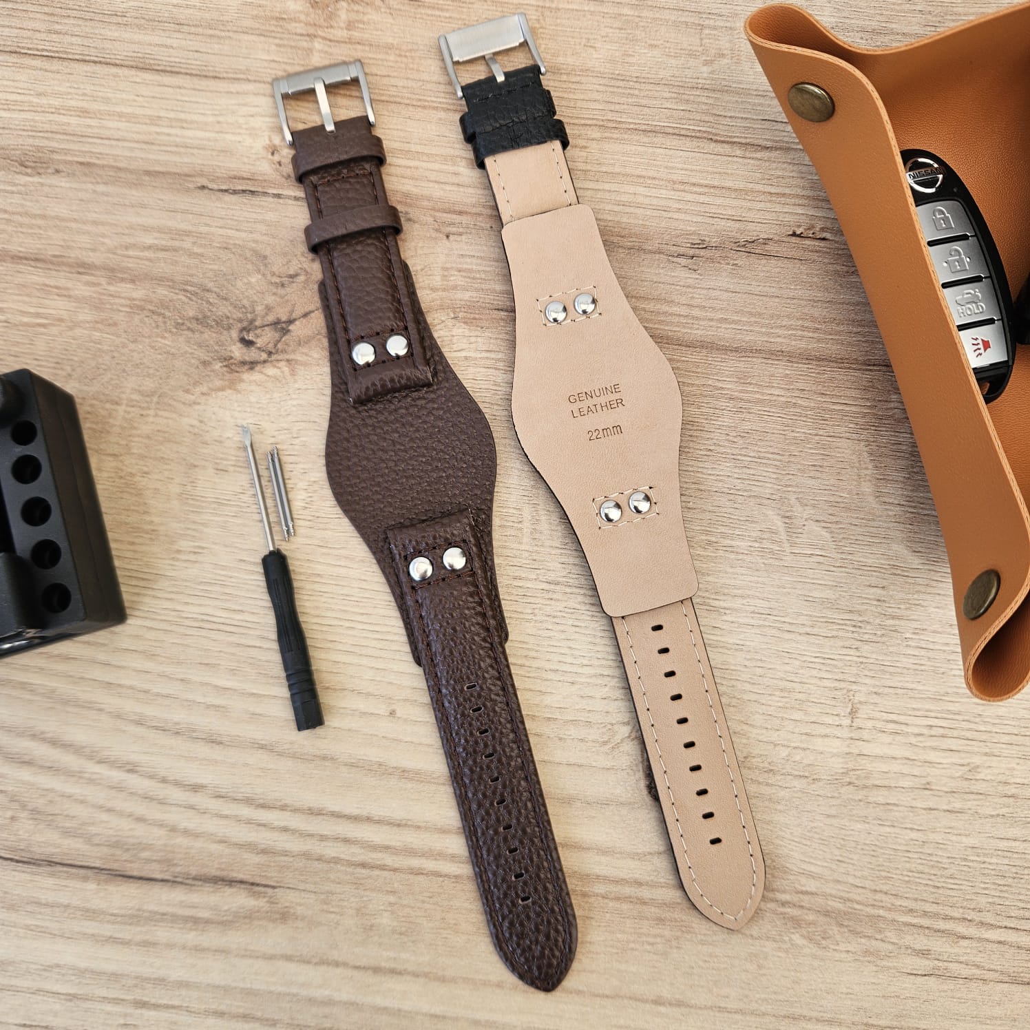 CORREA CUERO CON BASE PARA RELOJ UNIVERSAL - ANCHO 22MM - MARRON - 2