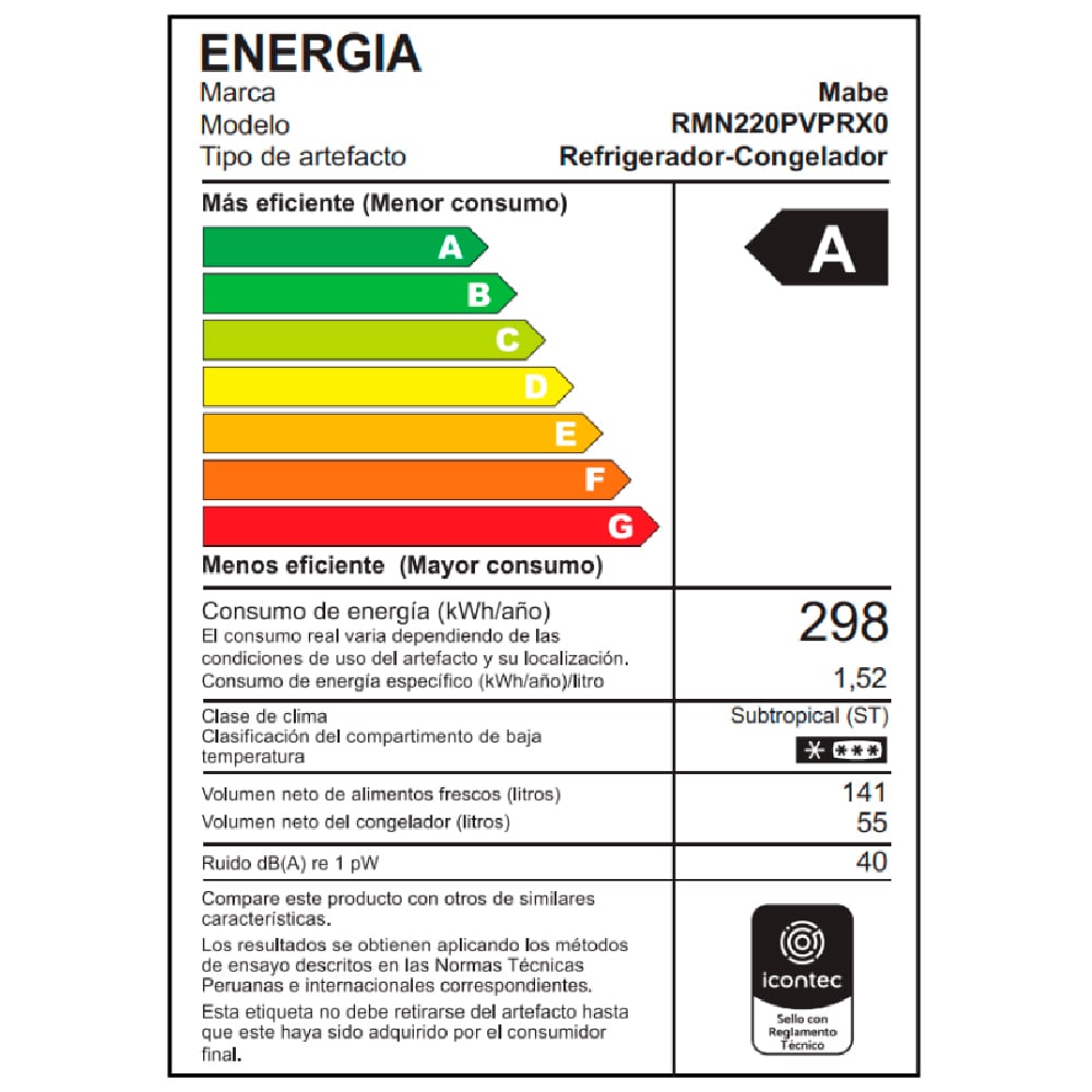 REFRIGERADORA MABE 196L RMN220PVPRX0 SIN DISPENSADOR INOX - 8