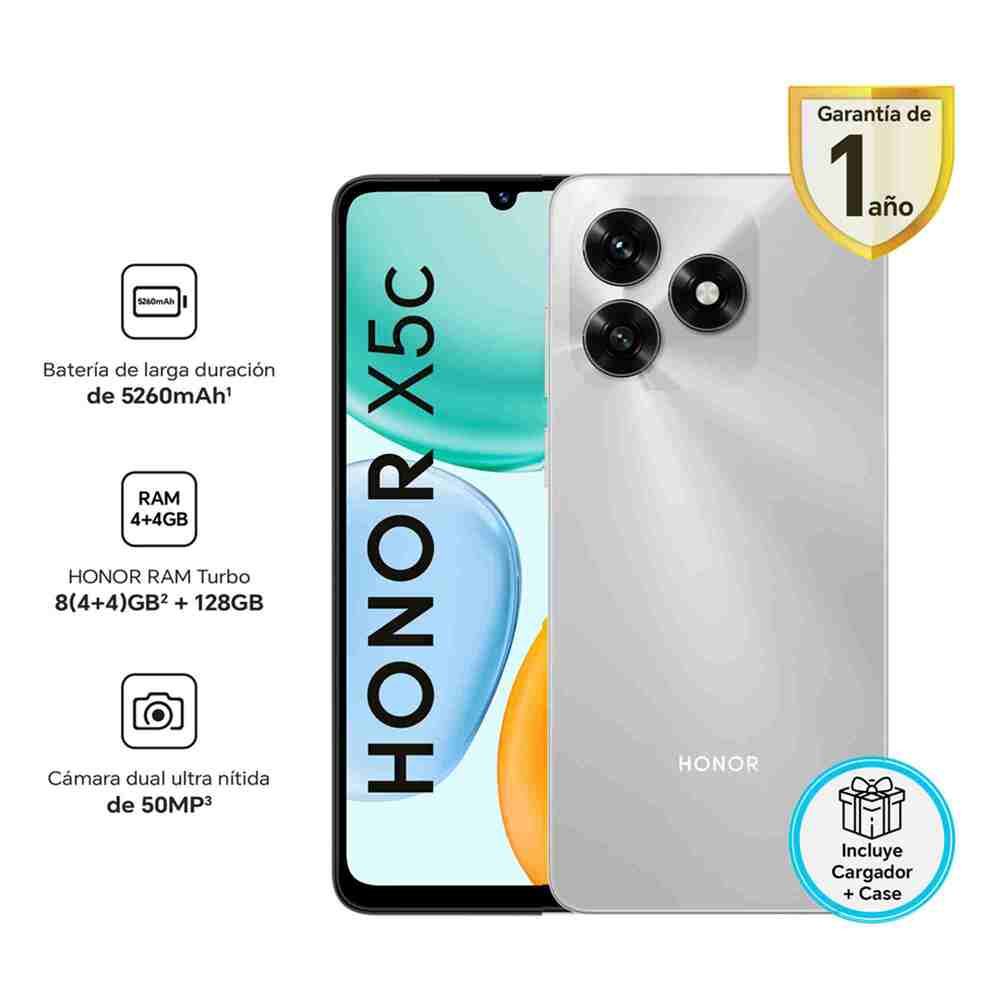 CELULAR 4G HONOR X5C 128GB 4GB 50MP METEOR SILVER - 1