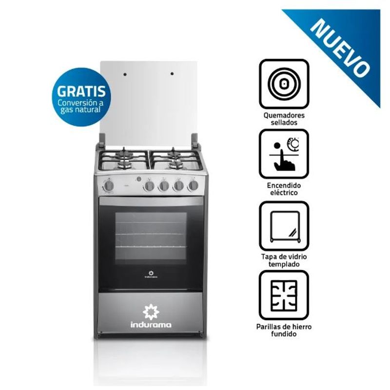 COCINA GAS INDURAMA CORUÑA QZ CROMA 4 HORNILLAS - 2