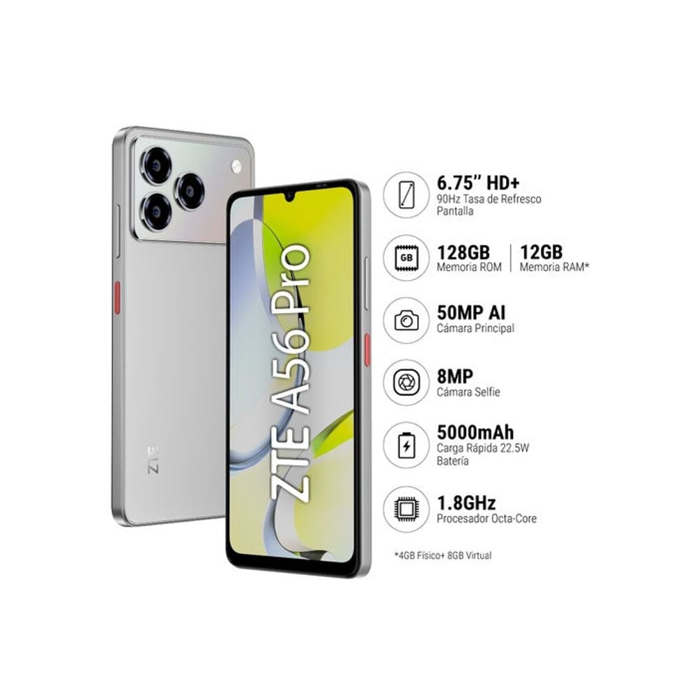 CELULAR 4G ZTE A56 PRO 128GB 4GB RAM + 4GB VIRTUAL 50MP GRIS - 2