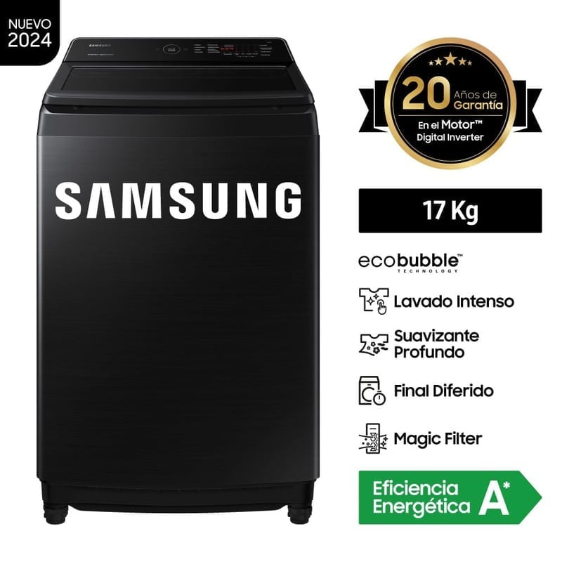 LAVADORA AUTOMÁTICA SAMSUNG WA17CG6441BVPE 17K NEGRO - 1
