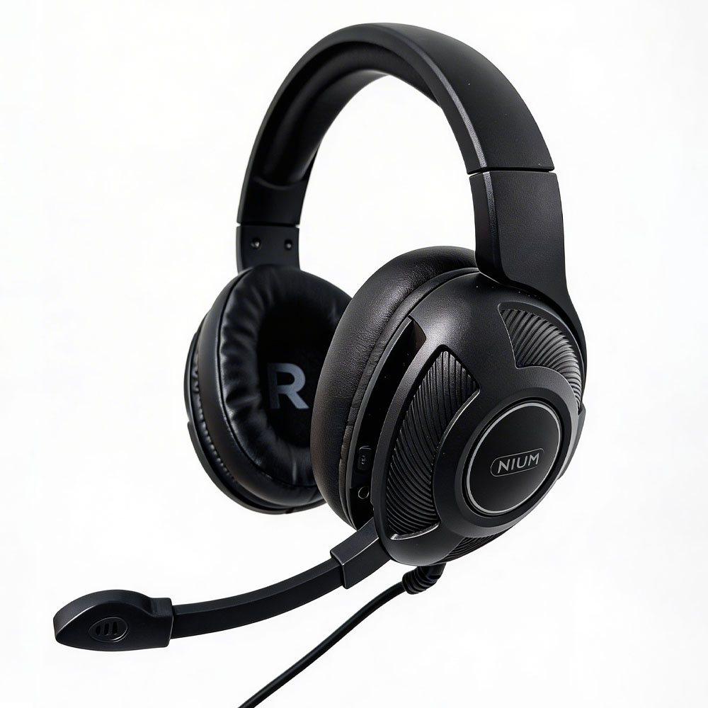 AUDÍFONOS OVER EAR GAMER CON MICRÓFONO Y LUCES RGB NIUM 5004 NEGRO - 3
