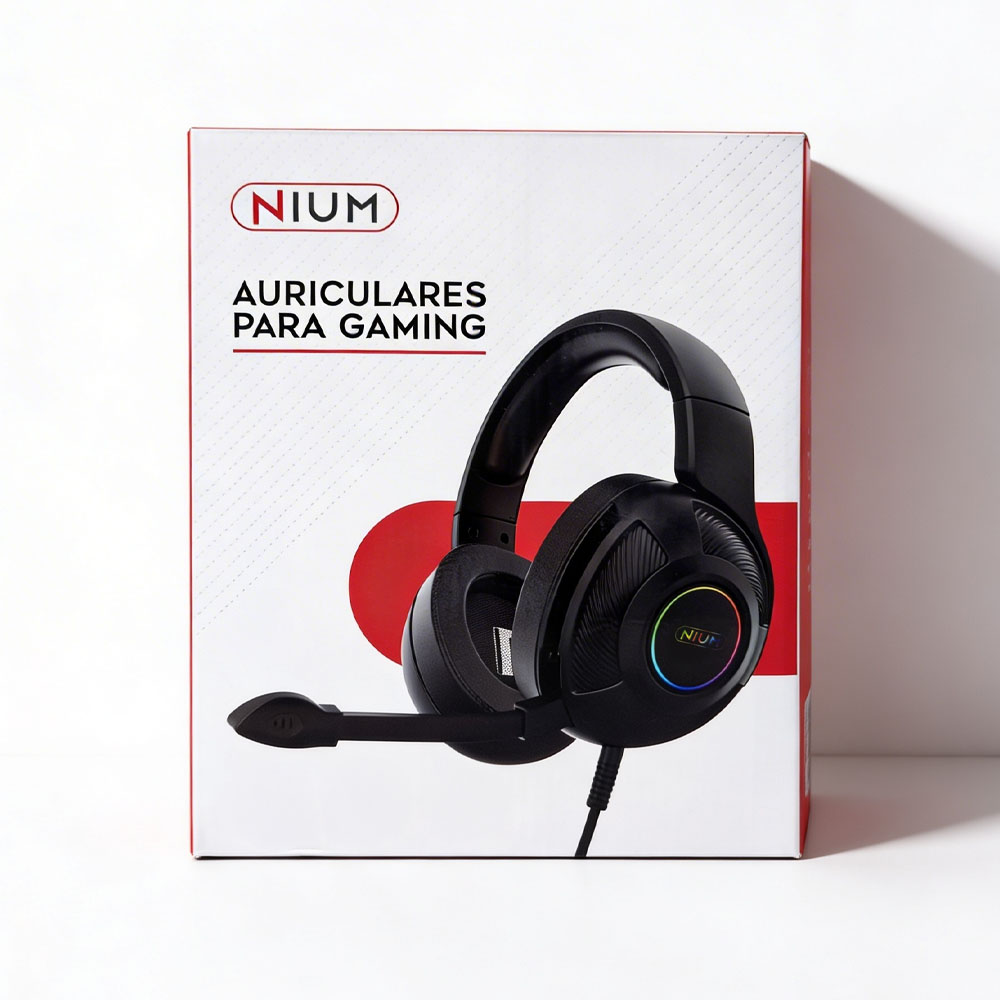AUDÍFONOS OVER EAR GAMER CON MICRÓFONO Y LUCES RGB NIUM 5004 NEGRO - 4