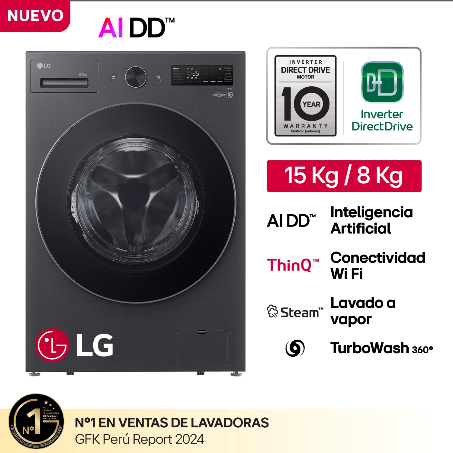 LAVASECA AUTOMÁTICA LG WD15EBNTSPG 15KG LAVADO / 8KG SECADO CARGA FRONTAL NEGRO - 3