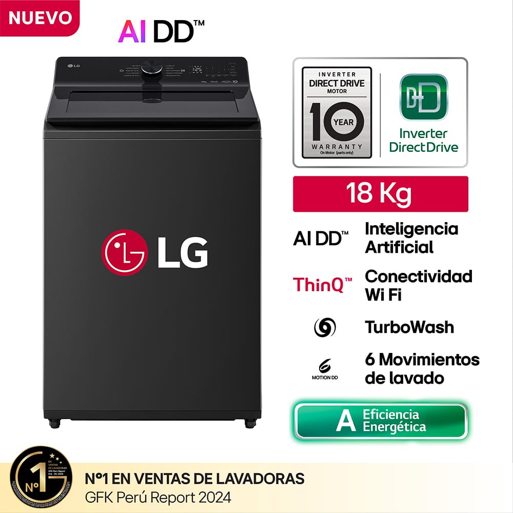 LAVADORA AUTOMÁTICA LG WT18OBTX 18KG CARGA SUPERIOR NEGRO - 1
