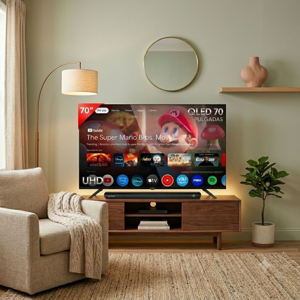 COMBO TELEVISOR SMART AIWA 70' 4K UHD QLED GOOGLE TV AW-70B4QFG + BARRA DE SONIDO AIWA AWSBH20 40W - 4