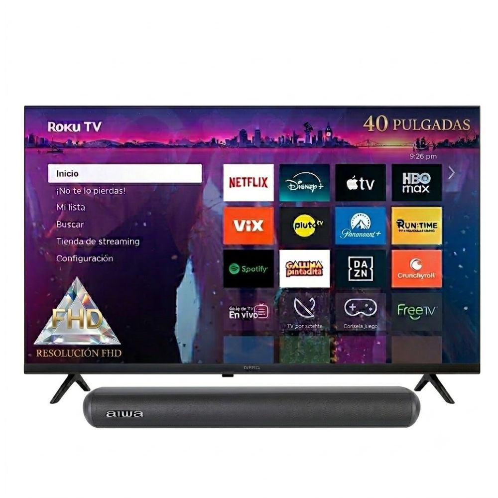 COMBO TELEVISOR SMART FULL HD 40' AIWA ROKU TV AW40B2RK 2025 + BARRA DE SONIDO AIWA AWSBH20 40W BLUETOOTH - 1