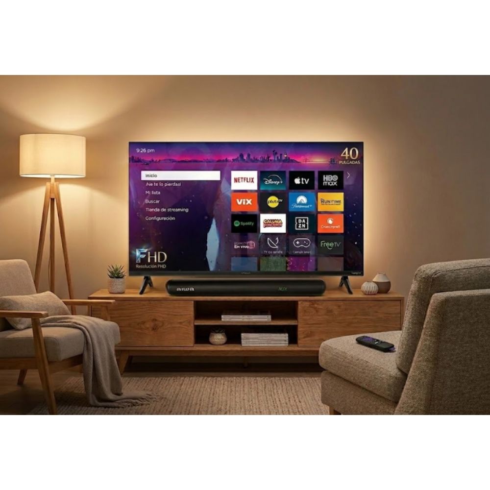 COMBO TELEVISOR SMART FULL HD 40' AIWA ROKU TV AW40B2RK 2025 + BARRA DE SONIDO AIWA AWSBH20 40W BLUETOOTH - 4