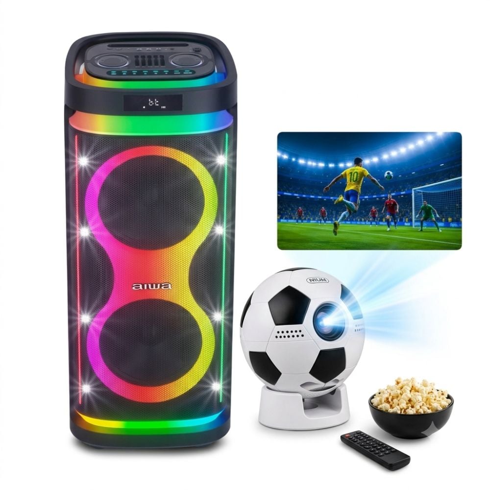COMBO ONE BOX AIWA AWPOH6D 1000W CON BATERÍA + PROYECTOR INTELIGENTE NIUM GOL VISION 720P - 1