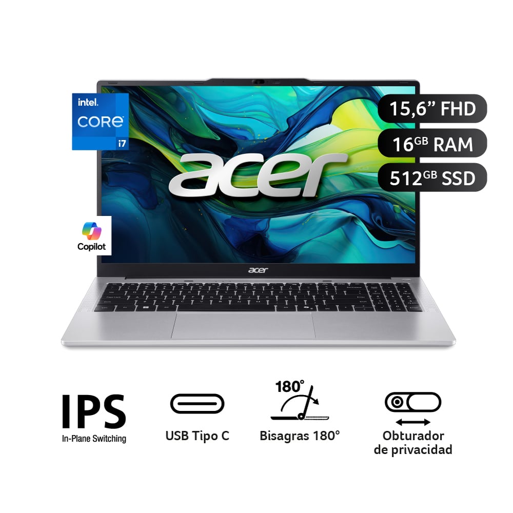LAPTOP ACER AL15-72P-7055 15.6' INTEL CORE I7 512GB SSD 16GB RAM SIN TARJETA DE VIDEO SIN WINDOWS SILVER - 2