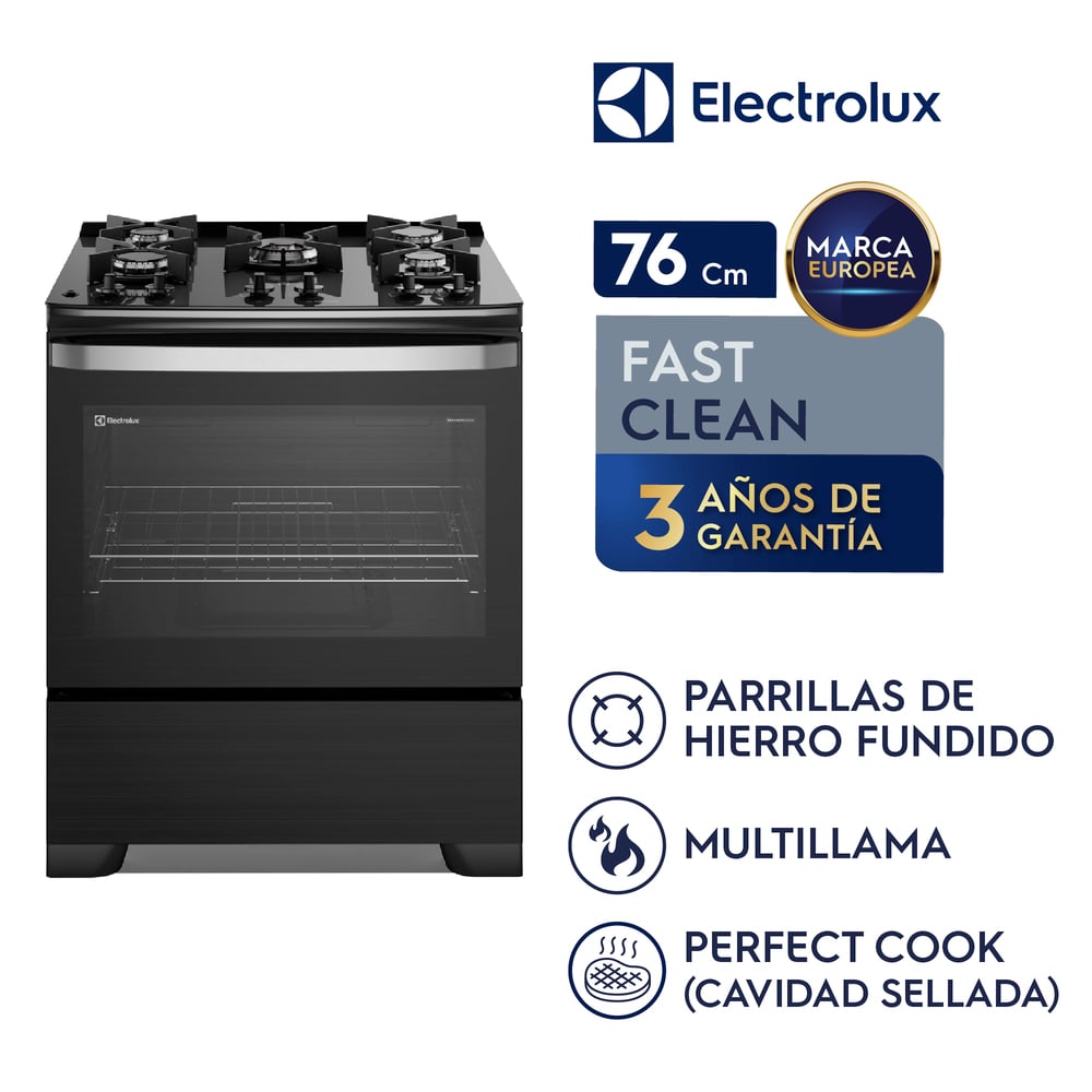 COCINA A GAS ELECTROLUX F5EGB 30' 5 HORNILLAS NEGRO - 2