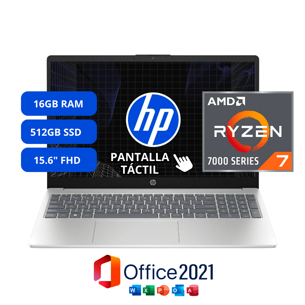 LAPTOP HP B8LA8UA 15.6' AMD RYZEN 7 7730U 512GB SSD 16GB RAM AMD RADEON GRAPHICS WINDOWS 11 NATURAL SILVER - 2