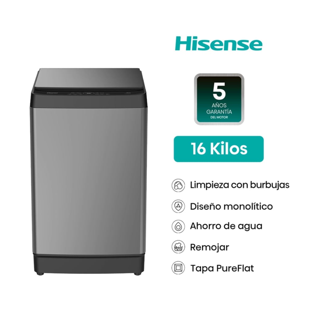 LAVADORA AUTOMÁTICA HISENSE WT3K1623UT 16 KG CARGA SUPERIOR GRAFITO - 3