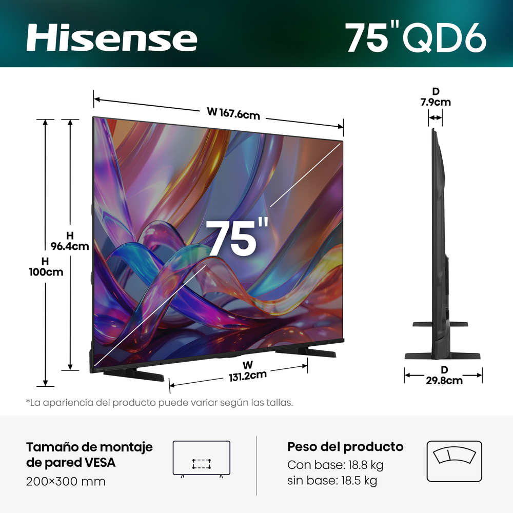 TELEVISOR SMART 4K UHD 75 PULGADAS HISENSE HI-QLED 75QD68SG 2026 - 2