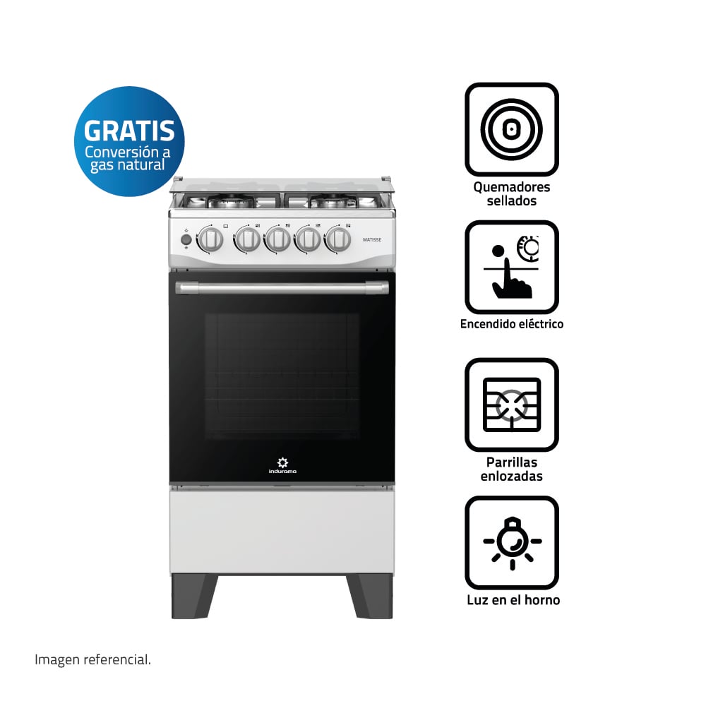 COCINA GAS INDURAMA MATISSE 20' CROMA 4 HORNILLAS - 2
