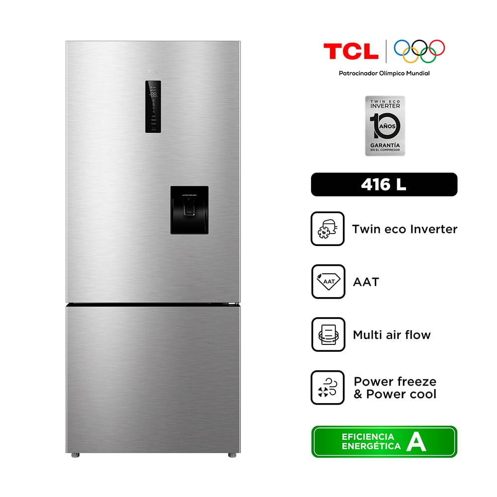REFRIGERADORA BOTTOM FREEZER TCL P418BFN 416 L NO FROST PLATEADO - 2