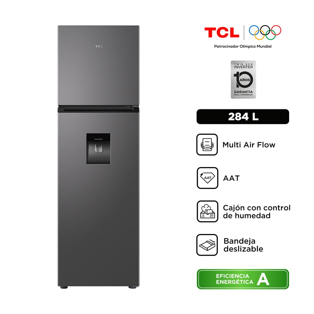 REFRIGERADORA TCL P286TMC 284 L TOP MOUNT GRIS OSCURO - 2