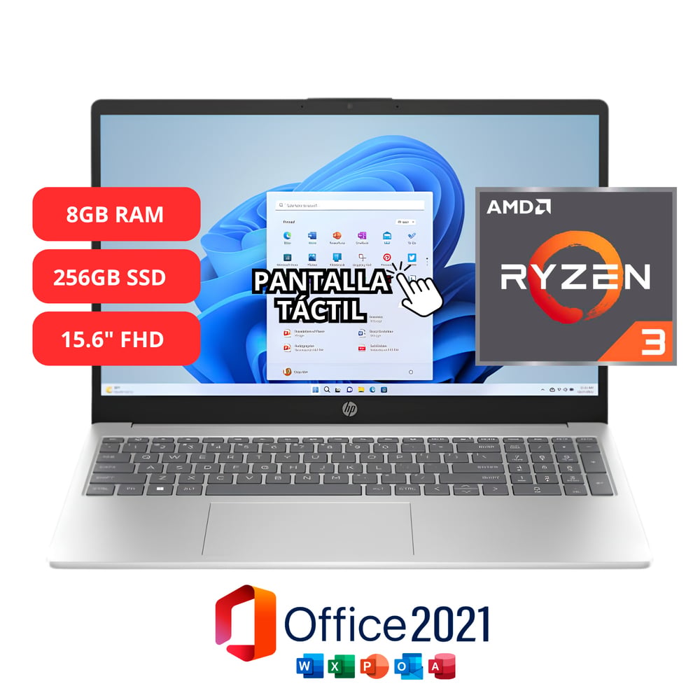 LAPTOP HP 17 15.6' RYZEN 3 7320U 256GB SSD 8GB RAM AMD RADEON WINDOWS 11 NATURAL SILVER + OFFICE 2021 - 2